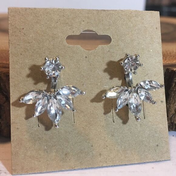Rhinestone Solitaire Teardrop Earrings   - Picture 2 of 6